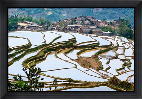 Framed Village Beside Flooded Jiayin Terraces, Honghe County, Yunnan, China Print