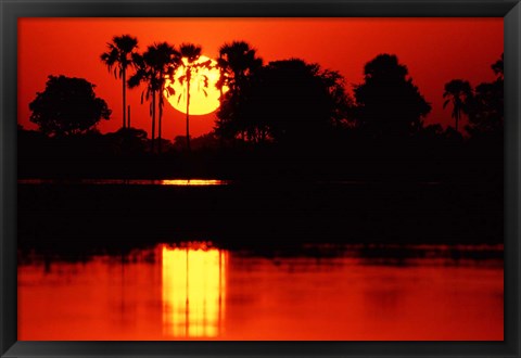 Framed Tropical Sunset in North Central Botswana Print