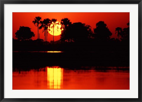 Framed Tropical Sunset in North Central Botswana Print