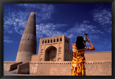 Framed Uighur Girl Carrying Jar, Turpan, Xinjiang Province, Silk Road, China Print