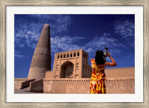 Framed Uighur Girl Carrying Jar, Turpan, Xinjiang Province, Silk Road, China Print