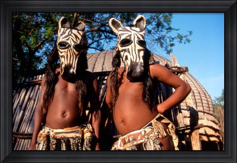 Framed Zulu Zebra Masked Dancers, South Africa Print
