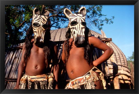 Framed Zulu Zebra Masked Dancers, South Africa Print