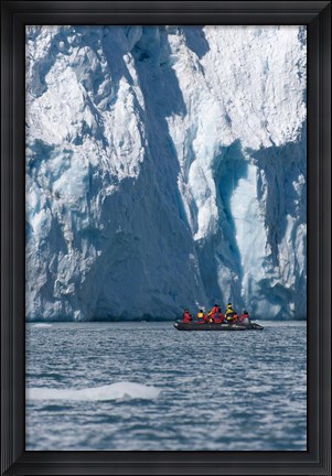 Framed Zodiac with iceberg in the ocean, Antarctica Print