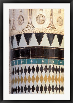 Framed Zellij Tile and Stucco on Historic Medersa, built 1333 AD, Morocco Print