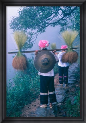 Framed Zhuang Girls Carrying Hay, China Print