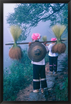 Framed Zhuang Girls Carrying Hay, China Print