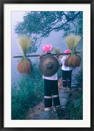 Framed Zhuang Girls Carrying Hay, China Print