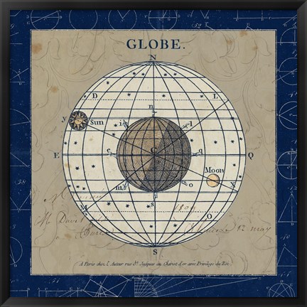 Framed Globe Blue Print