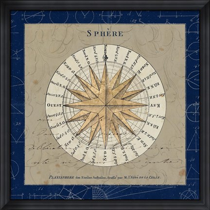 Framed Sphere Compass Blue Print