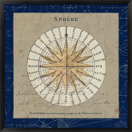 Framed Sphere Compass Blue Print