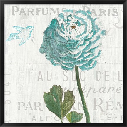 Framed Floral Messages on Wood II Blue Print