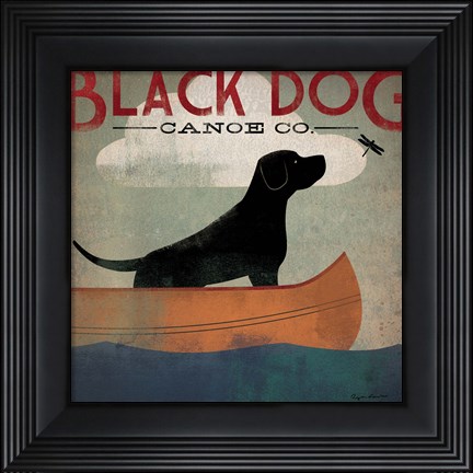 Framed Black Dog Canoe Print