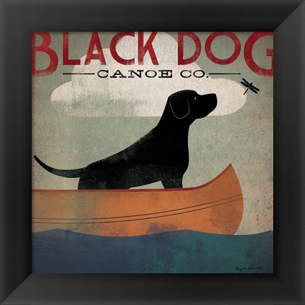 Framed Black Dog Canoe Print