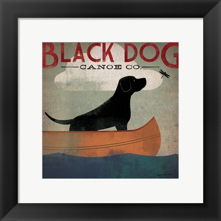 Framed Black Dog Canoe Print