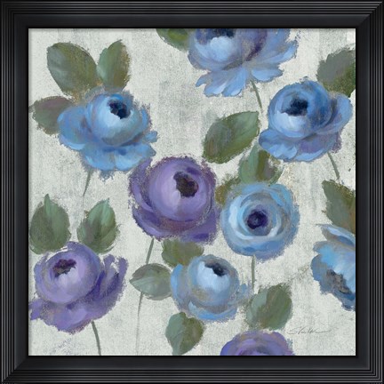 Framed Blue Damask I on Ivory Print