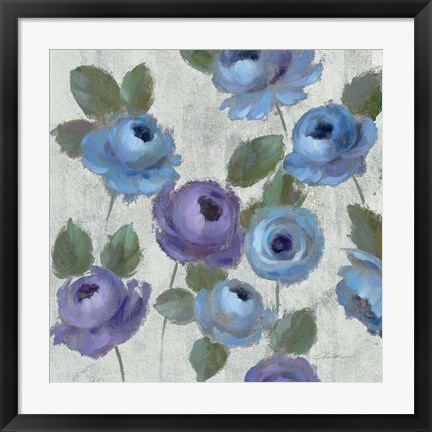 Framed Blue Damask I on Ivory Print