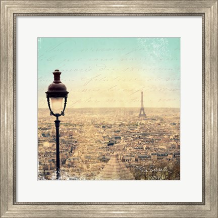 Framed Eiffel Landscape Letter Blue I Print