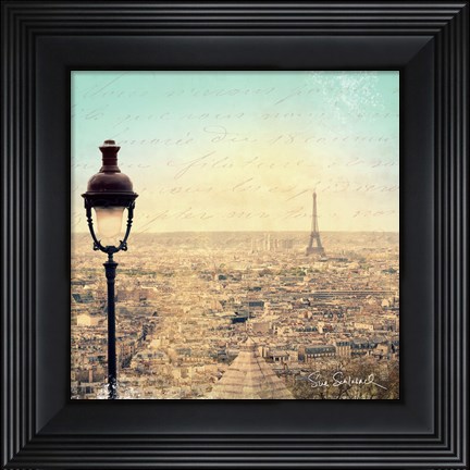 Framed Eiffel Landscape Letter Blue I Print