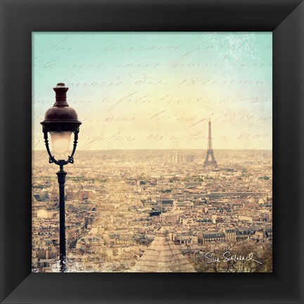 Framed Eiffel Landscape Letter Blue I Print