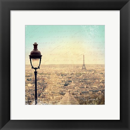 Framed Eiffel Landscape Letter Blue I Print