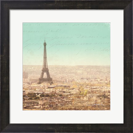 Framed Eiffel Landscape Letter Blue II Print