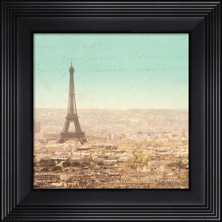 Framed Eiffel Landscape Letter Blue II Print