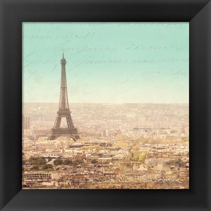 Framed Eiffel Landscape Letter Blue II Print