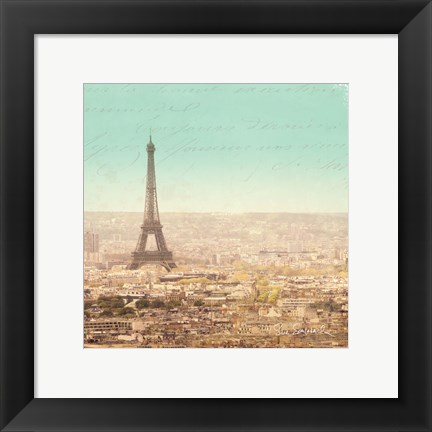 Framed Eiffel Landscape Letter Blue II Print