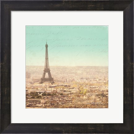 Framed Eiffel Landscape Letter Blue II Print