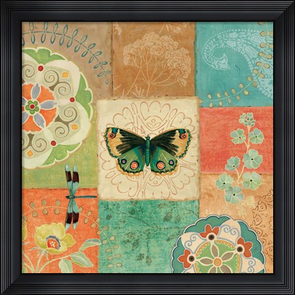 Framed Folk Floral III Center Butterfly Print