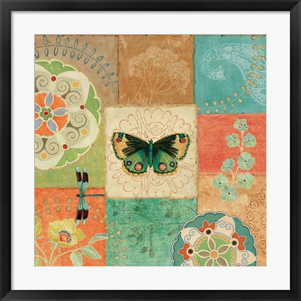 Framed Folk Floral III Center Butterfly Print