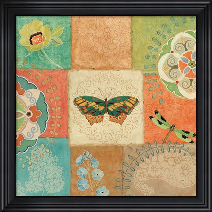 Framed Folk Floral IV Center Butterfly Print