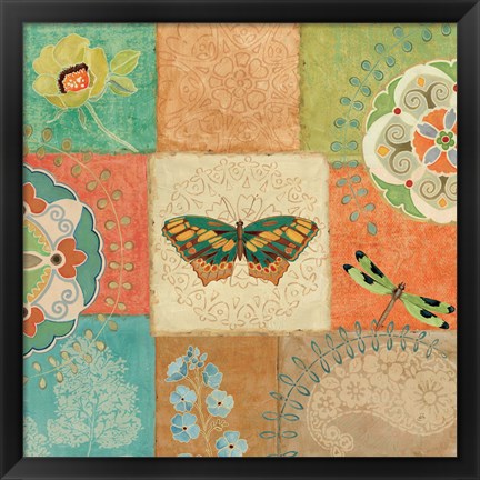 Framed Folk Floral IV Center Butterfly Print