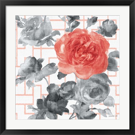 Framed Geometric Watercolor Floral I Print