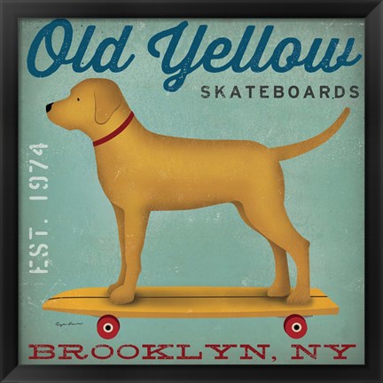 Framed Golden Dog on Skateboard Print