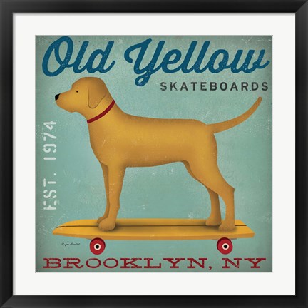 Framed Golden Dog on Skateboard Print