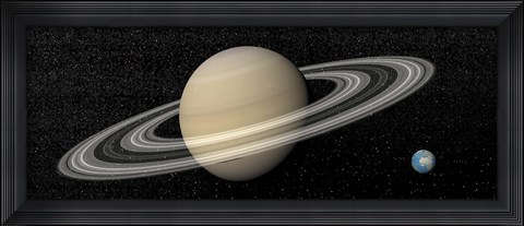 Framed Large planet Saturn and its rings next to small planet Earth Print