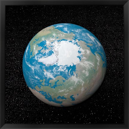 Framed 3D rendering of planet Earth centered on the North Pole Print