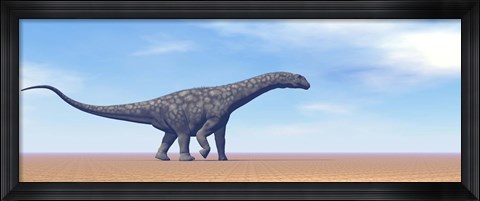 Framed Large Argentinosaurus dinosaur walking in the desert Print