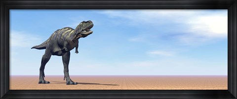 Framed Large Aucasaurus dinosaur standing in the desert Print
