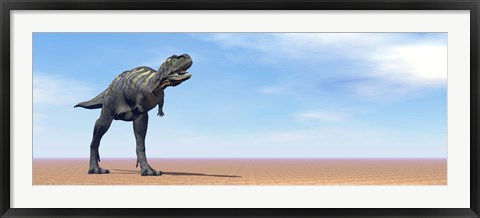 Framed Large Aucasaurus dinosaur standing in the desert Print