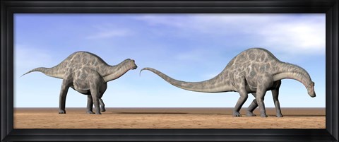 Framed Two Dicraeosaurus dinosaurs walking in the desert Print