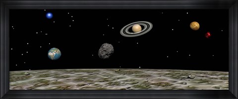 Framed View of the universe and planets as seen from a distant moon Print