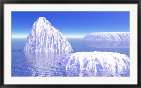 Framed Three icebergs in ocean by daylight Print