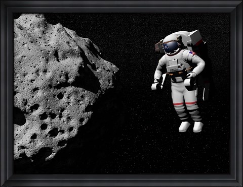 Framed Astronaut exploring an asteroid in outer space Print