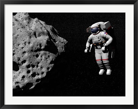 Framed Astronaut exploring an asteroid in outer space Print