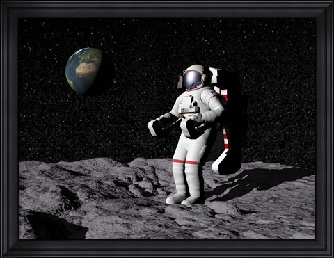 Framed Astronaut on moon with Earth in the background Print