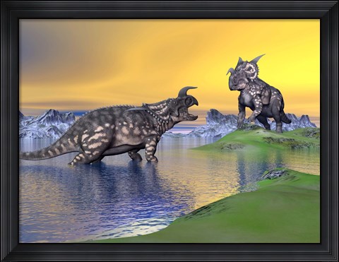 Framed Confrontation between two Einiosaurus dinosaurs Print