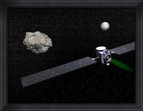 Framed Dawn robotic spacecraft orbiting Ceres and Vesta Print